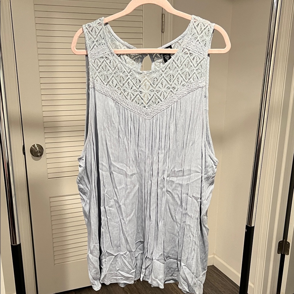 Torrid Light blue Sleeveless Blouse with Lace Detail